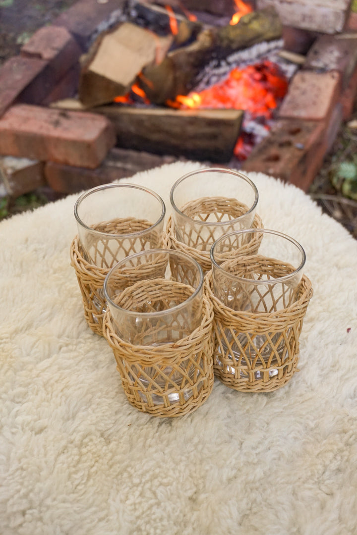 Rattan & Glass Tumber Set