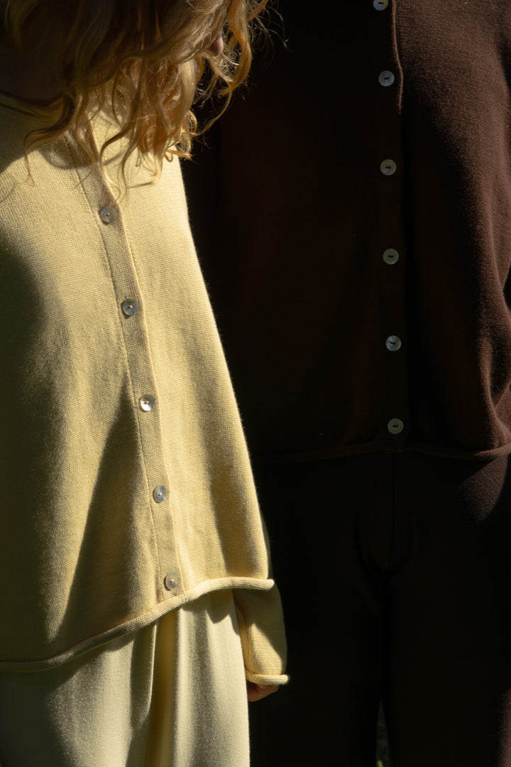 The Cotton Knit Roll Cardigan - Butter