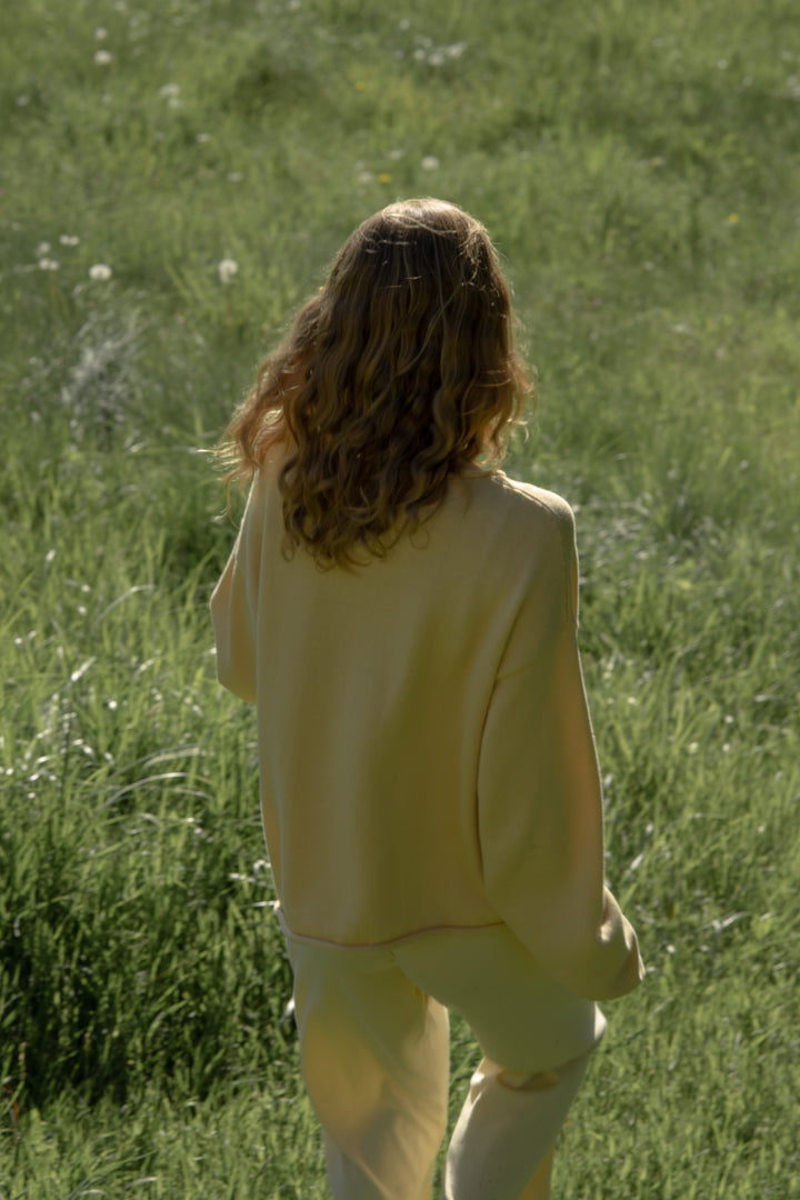 The Cotton Knit Roll Cardigan - Butter