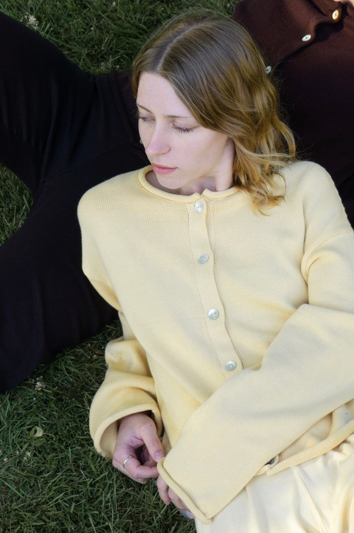 The Cotton Knit Roll Cardigan - Butter