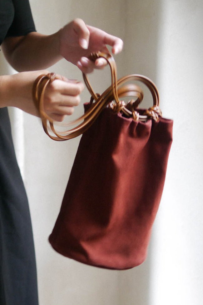 Woven Bucket Bag in Ochre Red