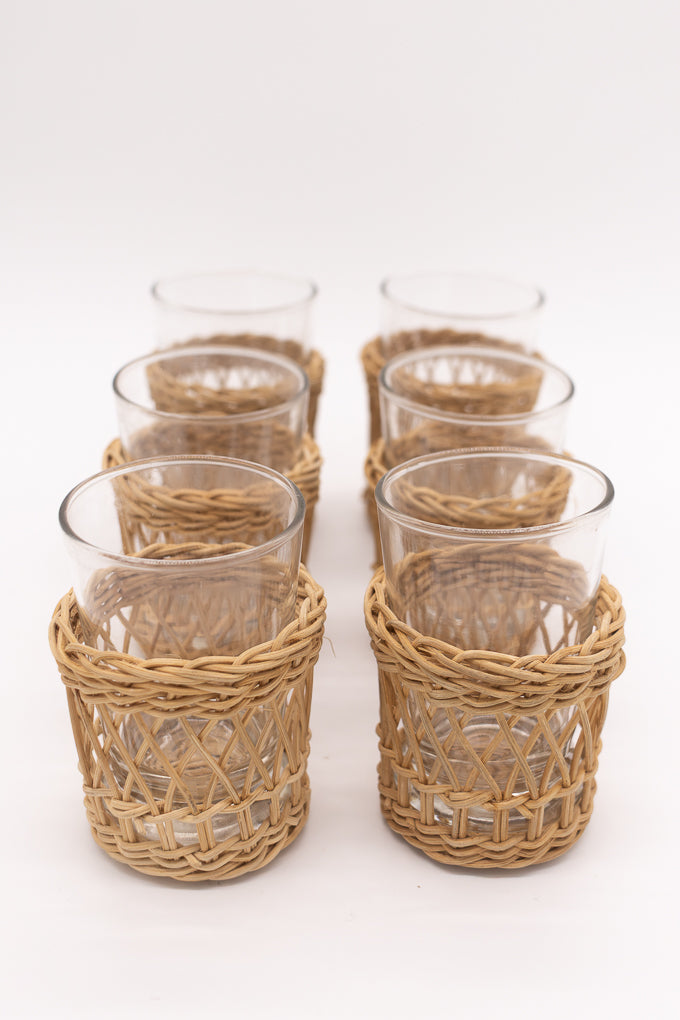 Rattan & Glass Tumber Set