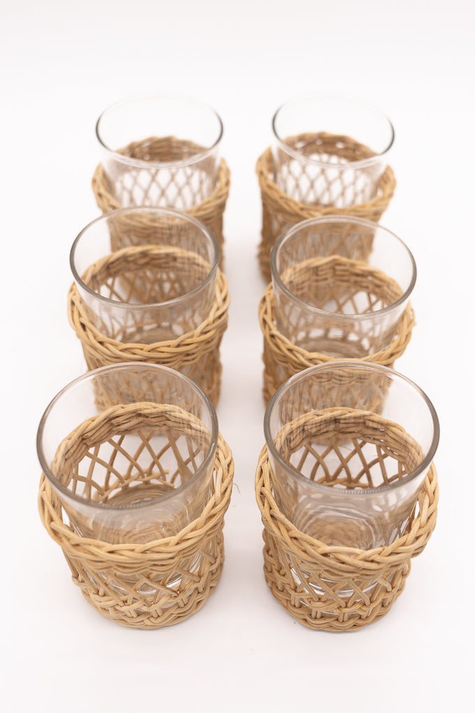 Rattan & Glass Tumber Set
