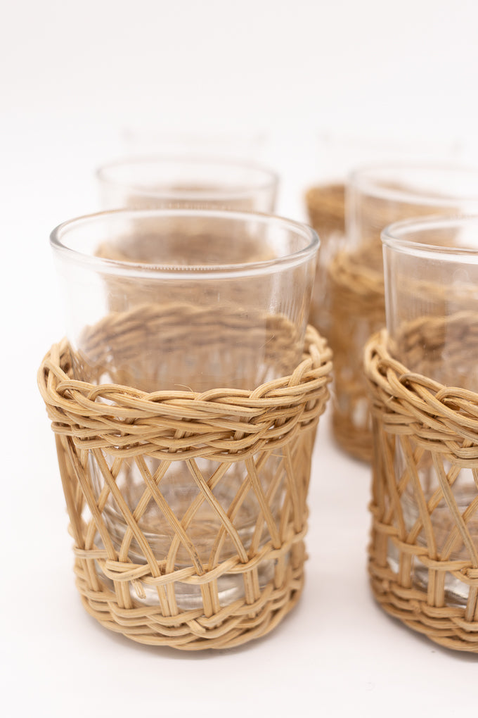 Rattan & Glass Tumber Set