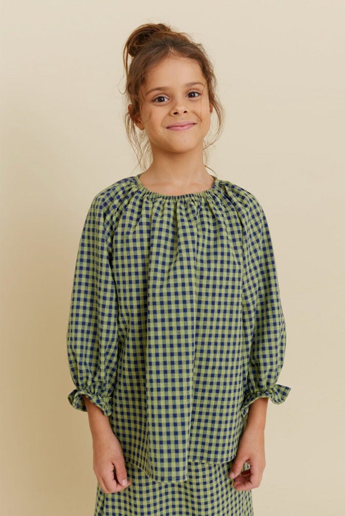 Check Top Puffy Sleeves