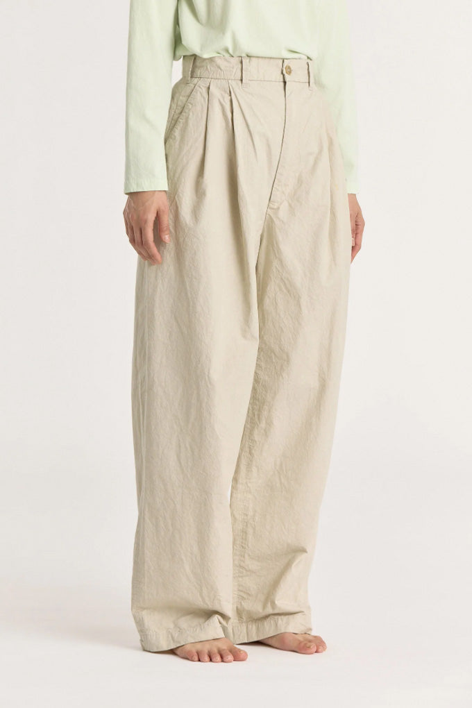 High Waisted Crinkled Wide Trouser - Stone