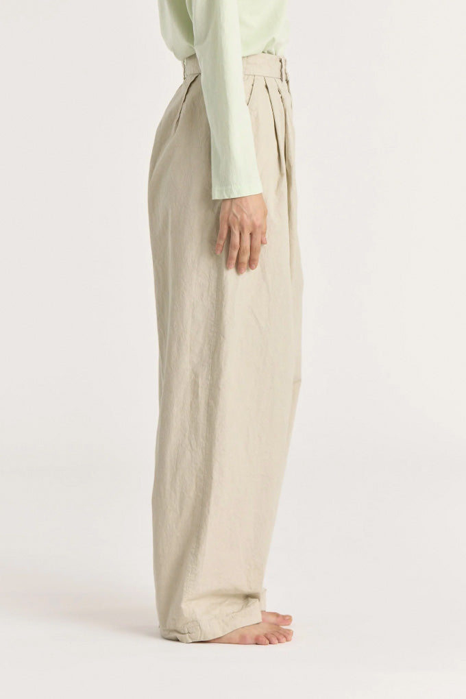 High Waisted Crinkled Wide Trouser - Stone
