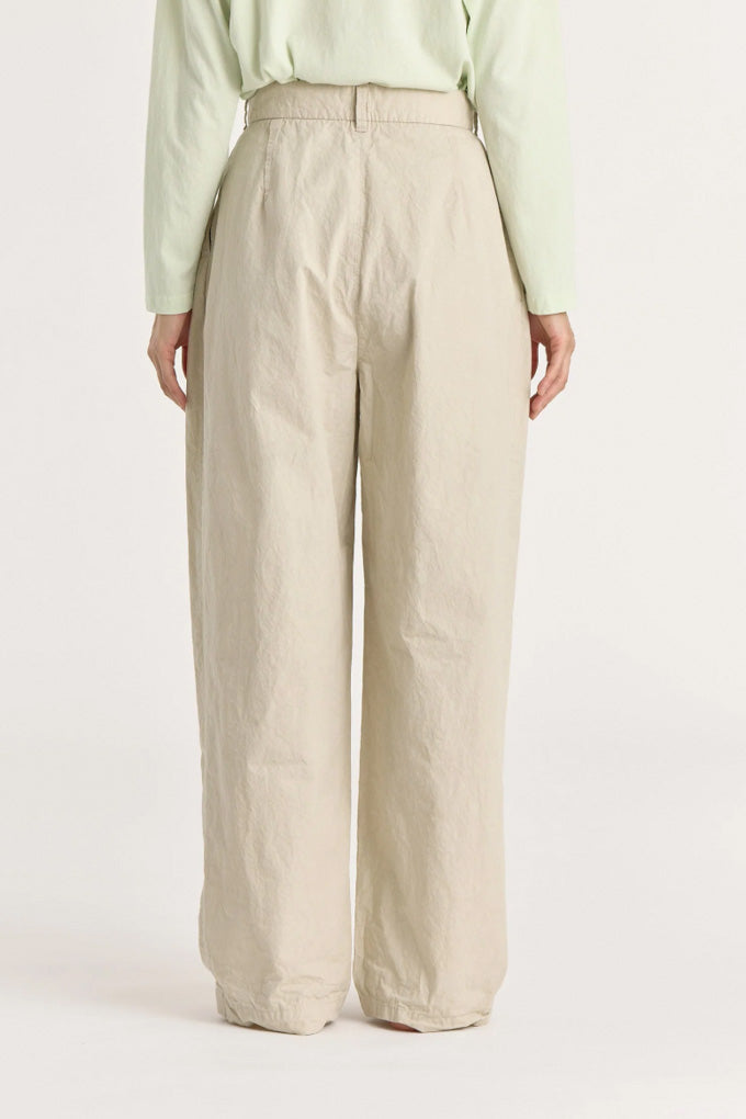High Waisted Crinkled Wide Trouser - Stone