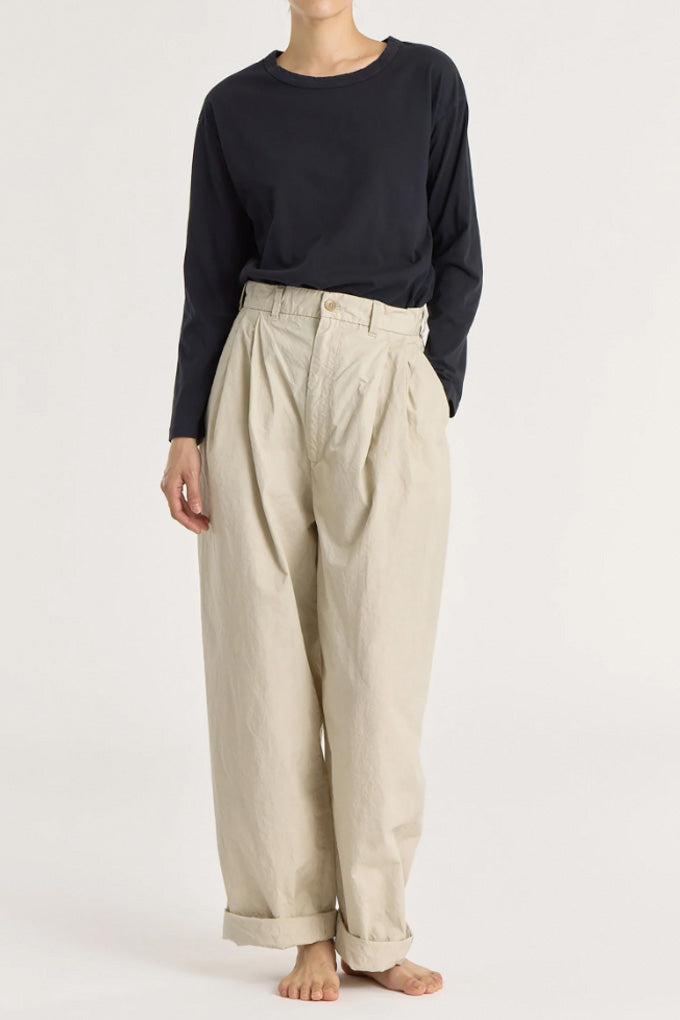 High Waisted Crinkled Wide Trouser - Stone