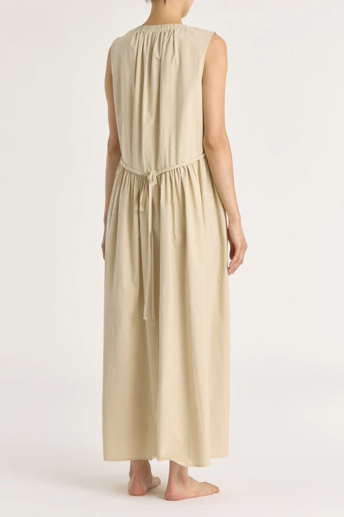 Pleated V Neck Dress - Oyster