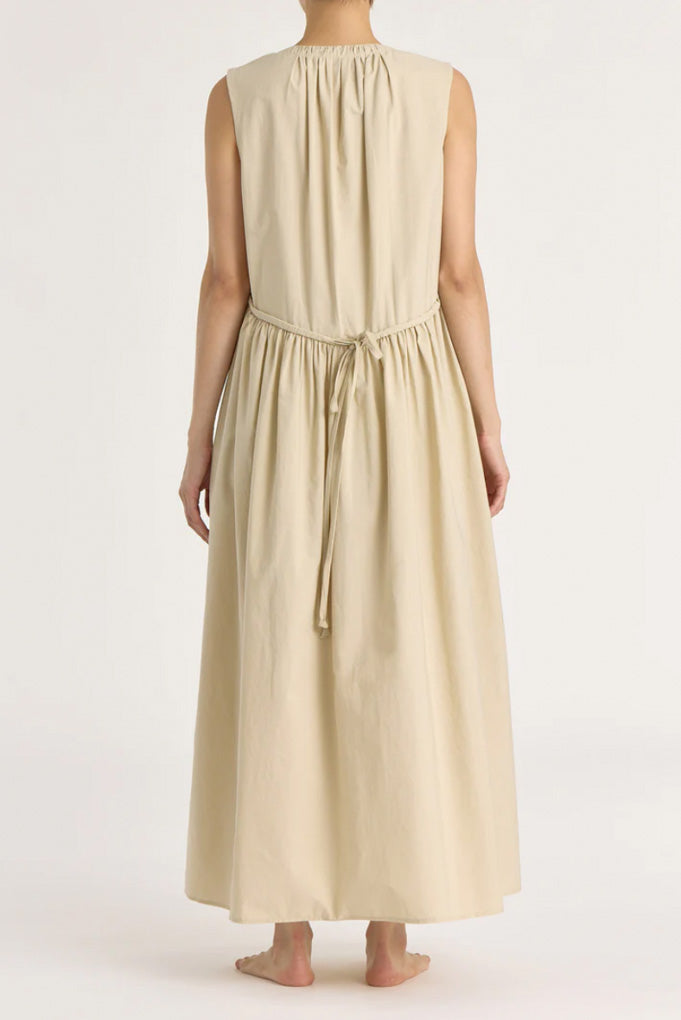 Pleated V Neck Dress - Oyster
