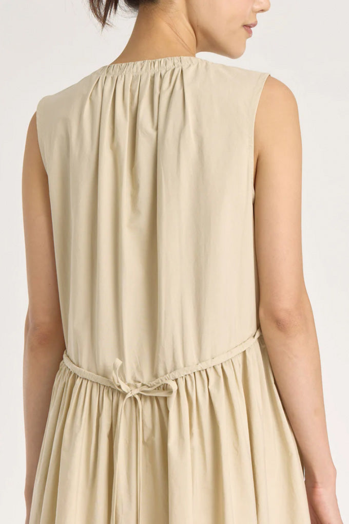 Pleated V Neck Dress - Oyster