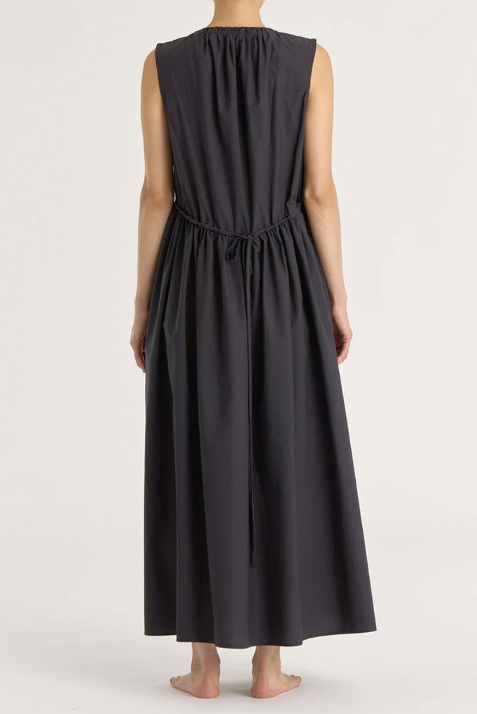 Pleated V Neck Dress - Black