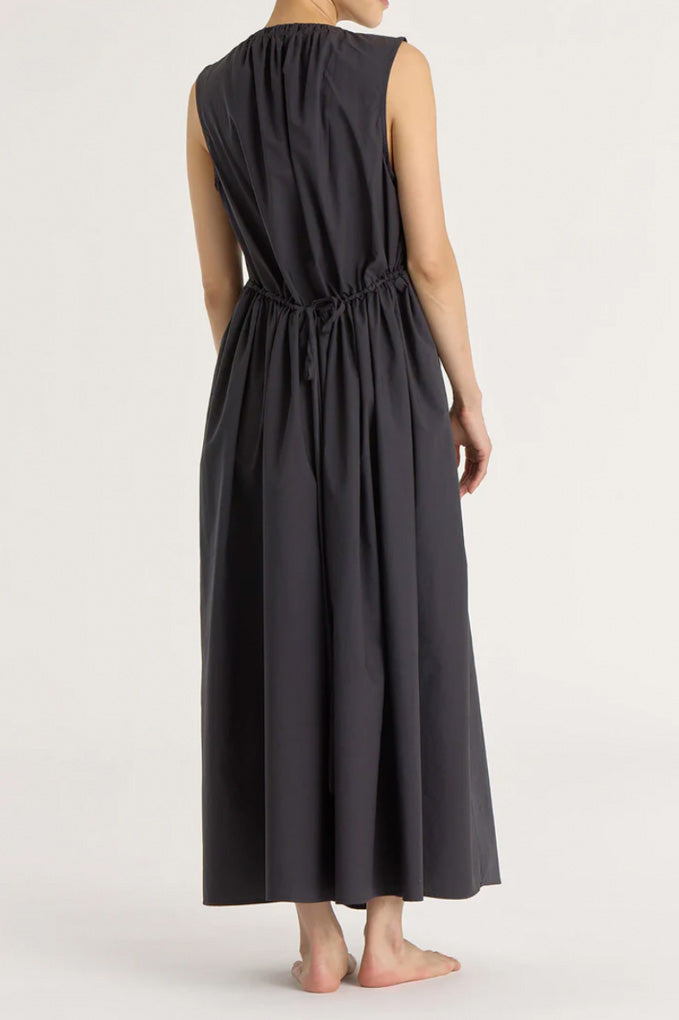 Pleated V Neck Dress - Black