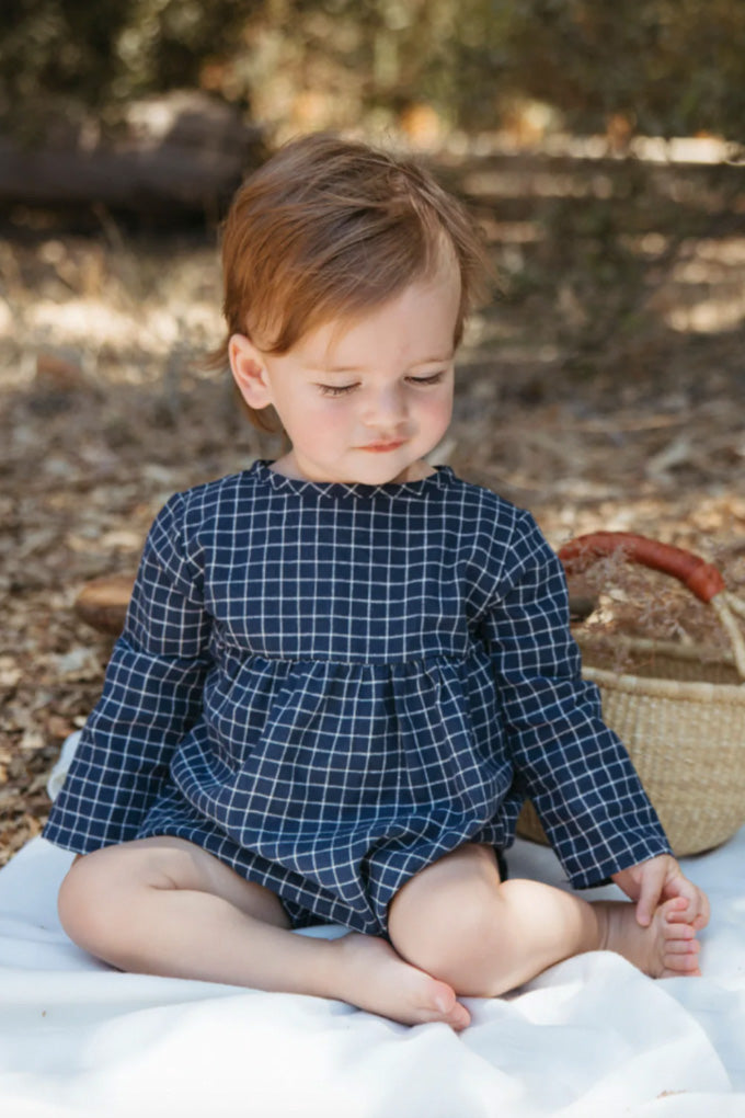 Woven Prairie Romper - Navy Check