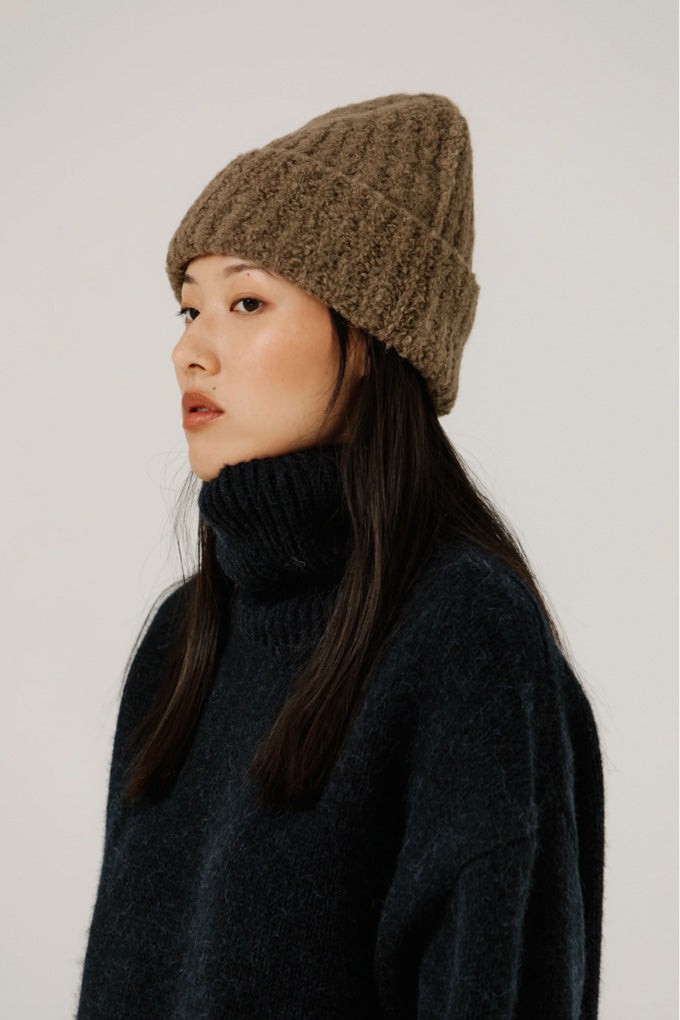 Colette Boucle Beanie - Dark Khaki