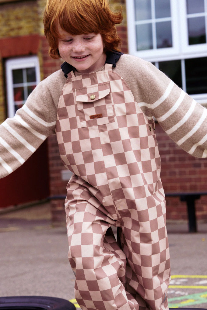 Waterproof Dungaree - Caramel Checkerboard