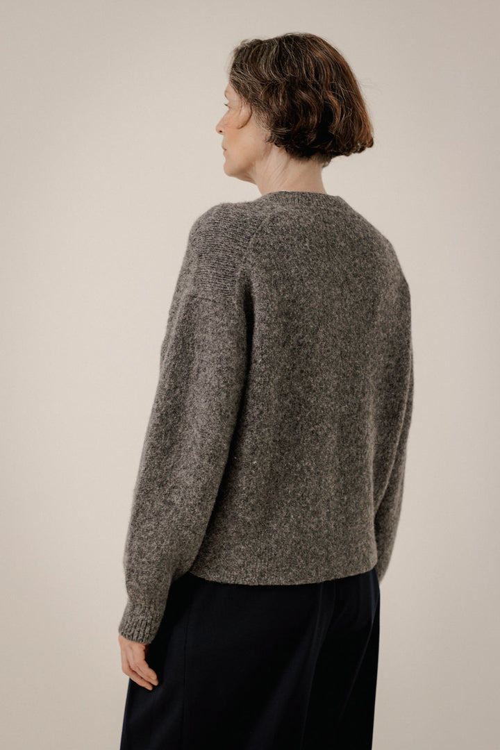 Boxy Alpaca V-neck in Charcoal