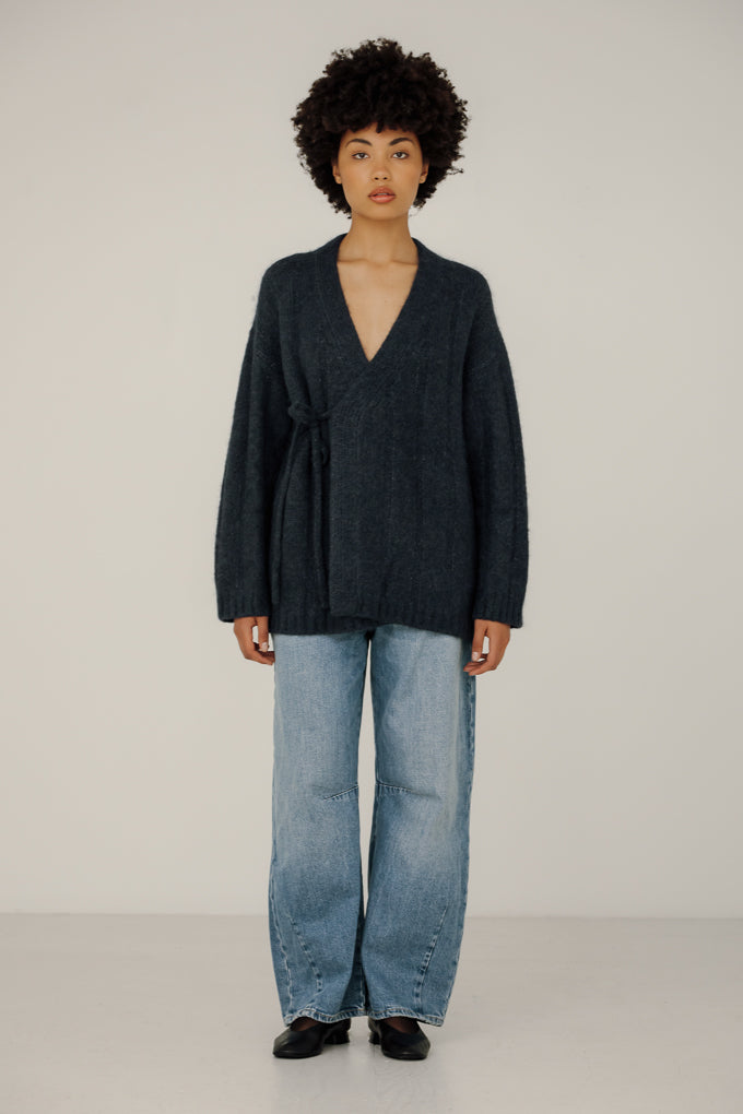 Roan Wrap Cardigan in Denim