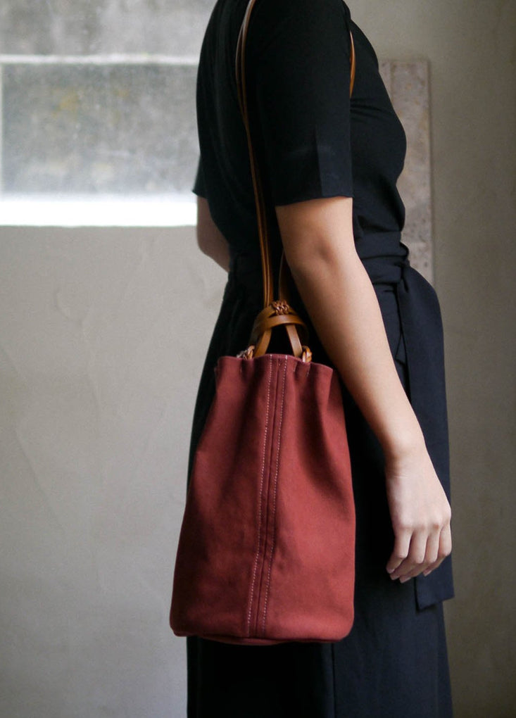 Woven Bucket Bag in Ochre Red