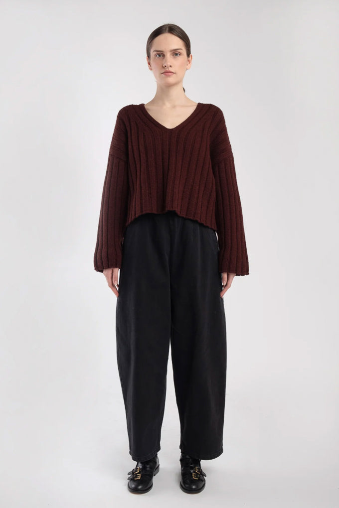 Cropped Rib Pullover - Plum