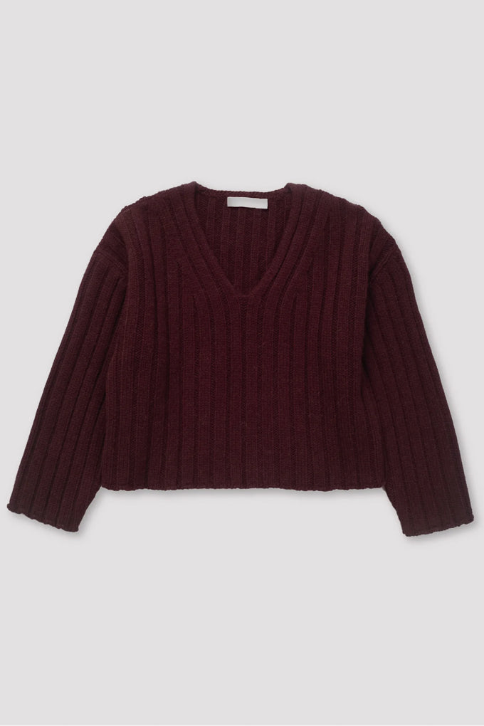 Cropped Rib Pullover - Plum