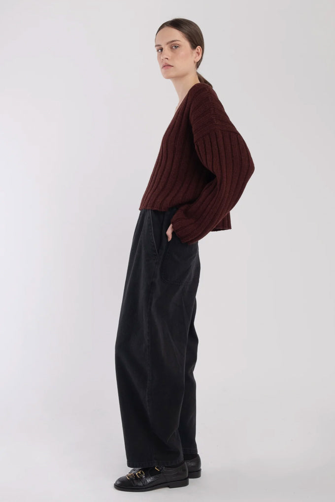 Cropped Rib Pullover - Plum