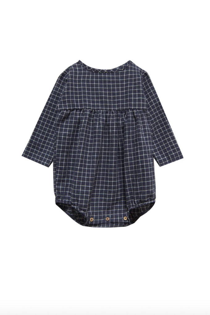 Woven Prairie Romper - Navy Check