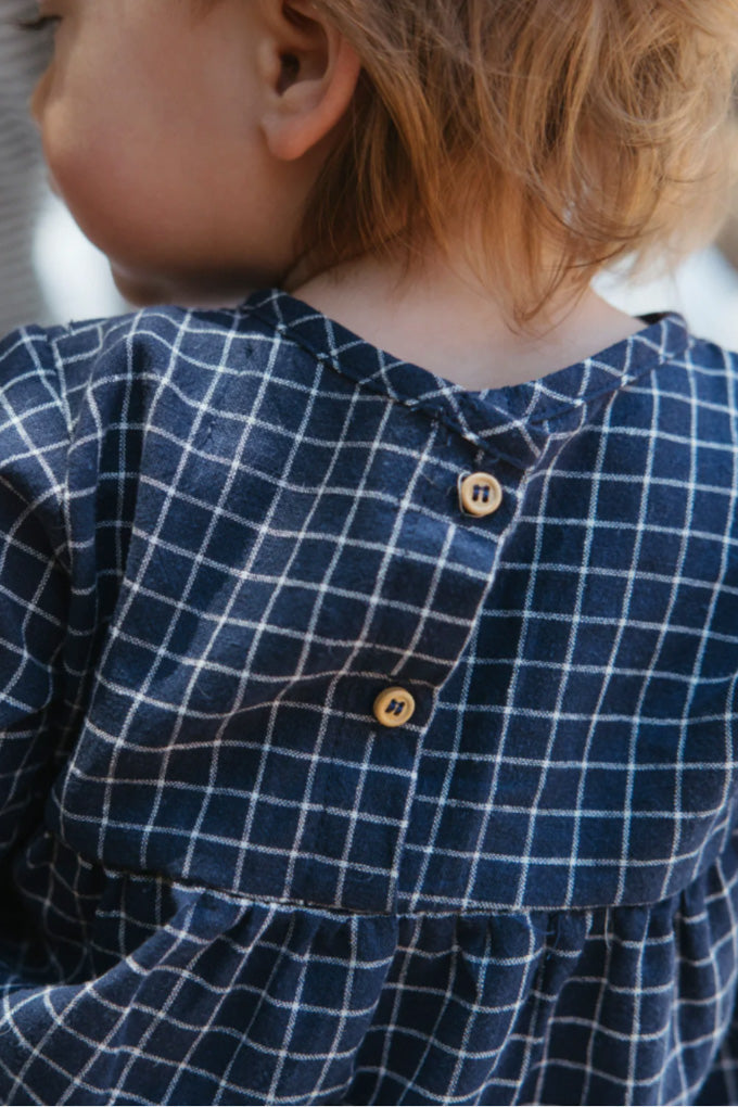 Woven Prairie Romper - Navy Check