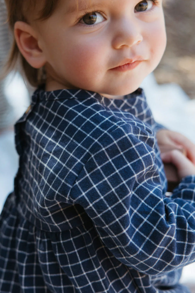 Woven Prairie Romper - Navy Check