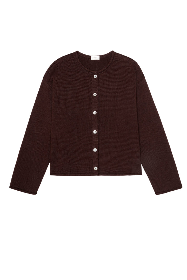 The Cotton Knit Roll Cardigan - Espresso