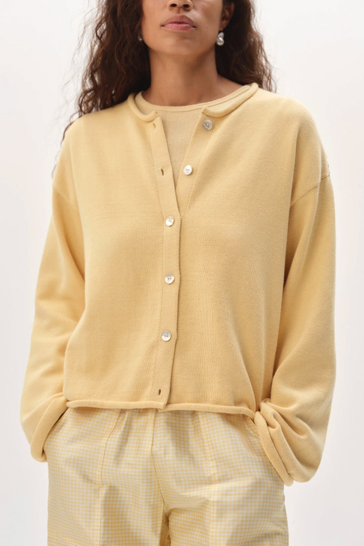 The Cotton Knit Roll Cardigan - Butter