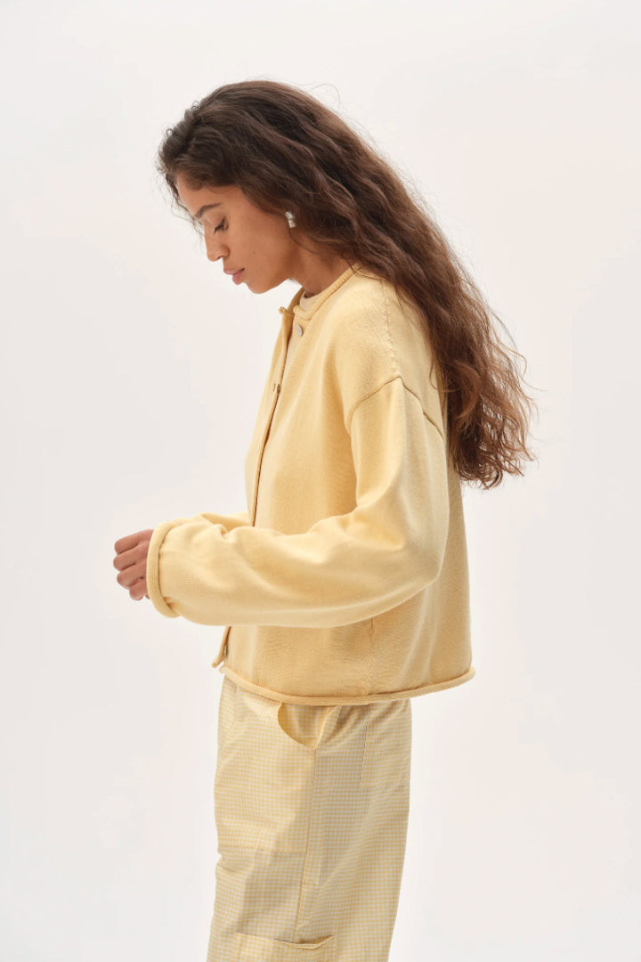 The Cotton Knit Roll Cardigan - Butter
