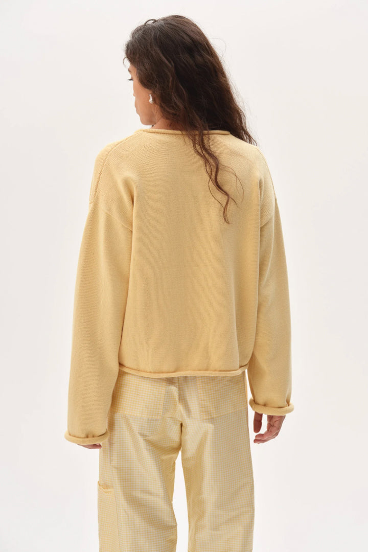 The Cotton Knit Roll Cardigan - Butter