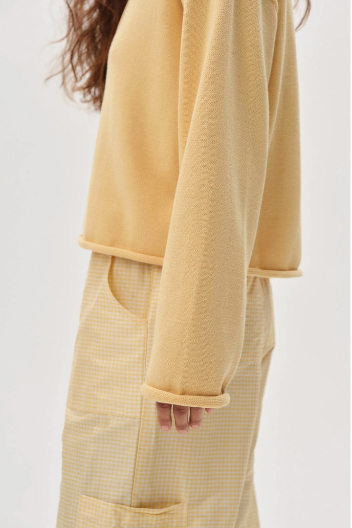 The Cotton Knit Roll Cardigan - Butter