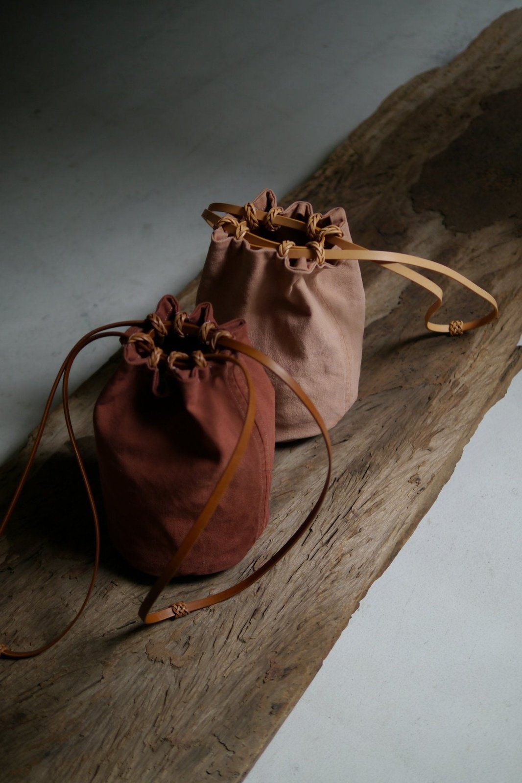 Woven Drawstring Bucket Bag